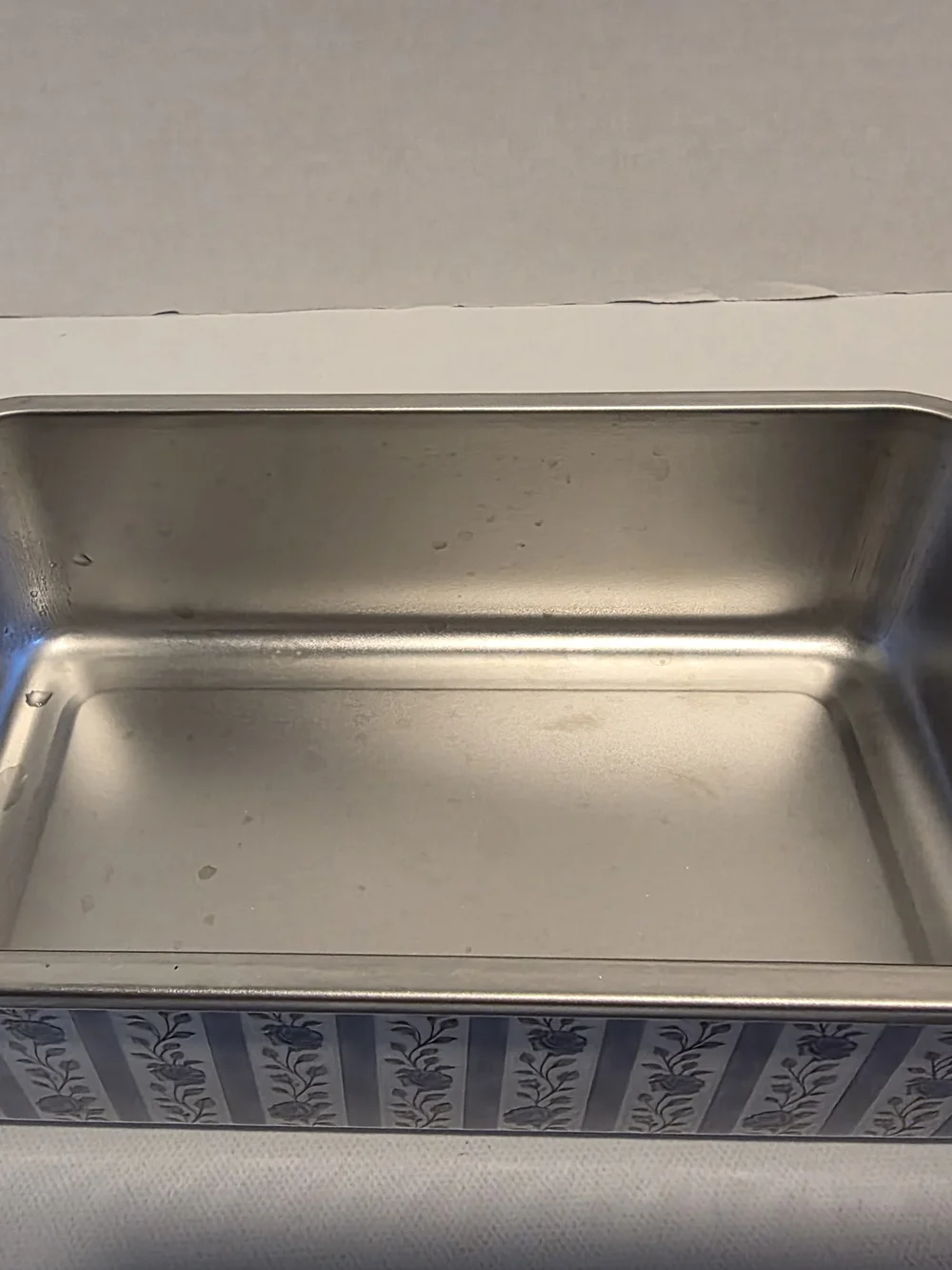 Blue Patterned Stainless Steel Food Storage Tray with Lid